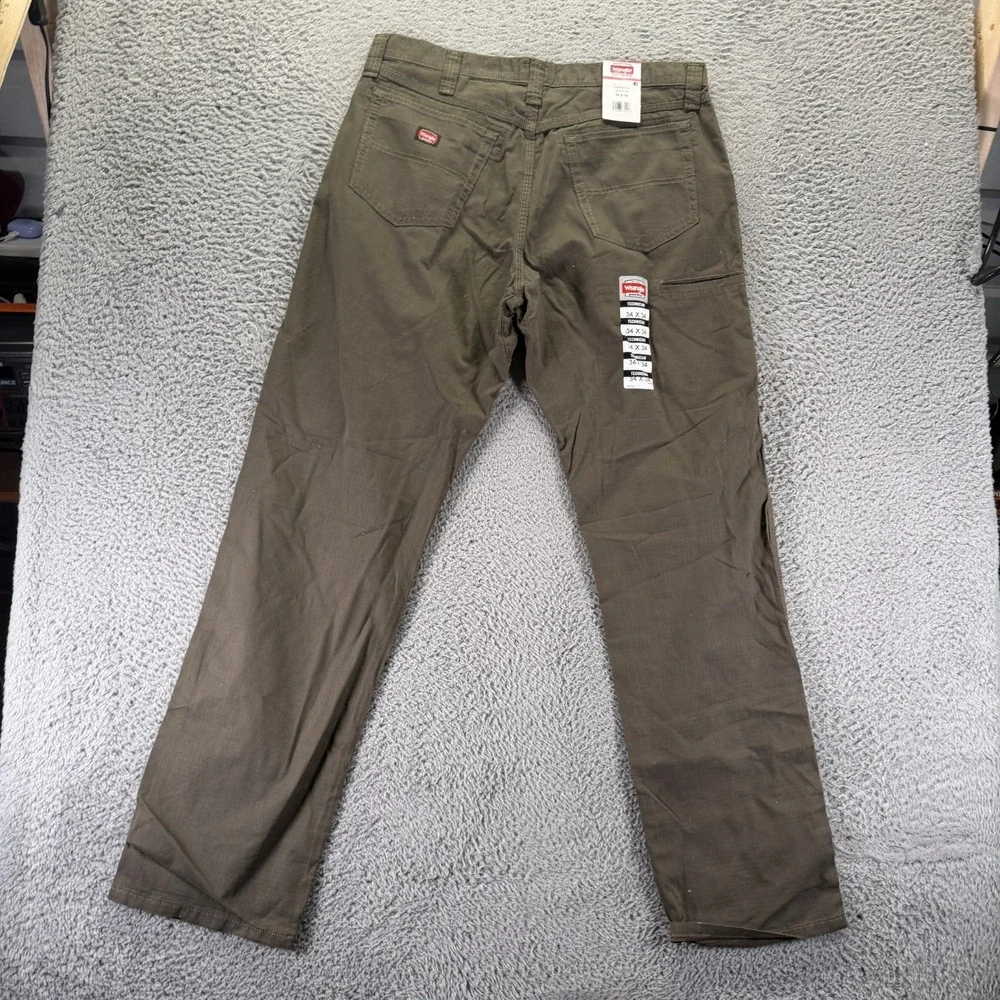 Wrangler Pant Mens 34x34 Green Cotton Ripstop Khakis Straight Utility Technician